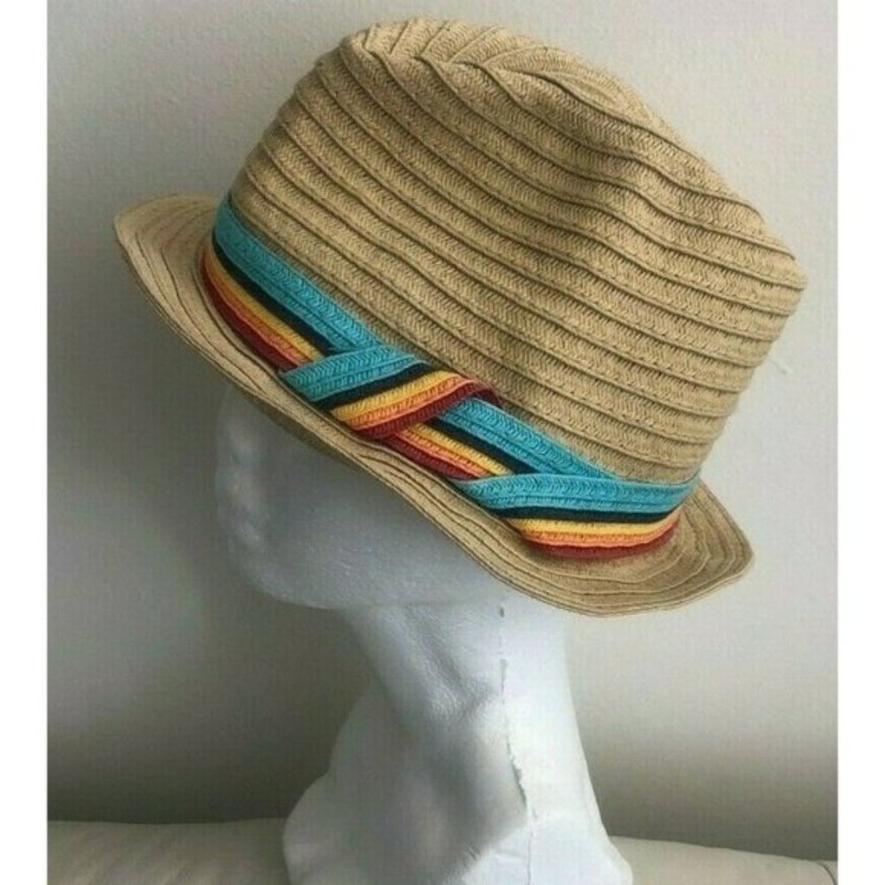 Mixit Womenโs Straw Fedora Hat Rainbow Band Natural One Size
